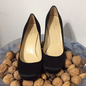 Kate ♠️Spade New York blkSatin 4”silverGlitterHeel